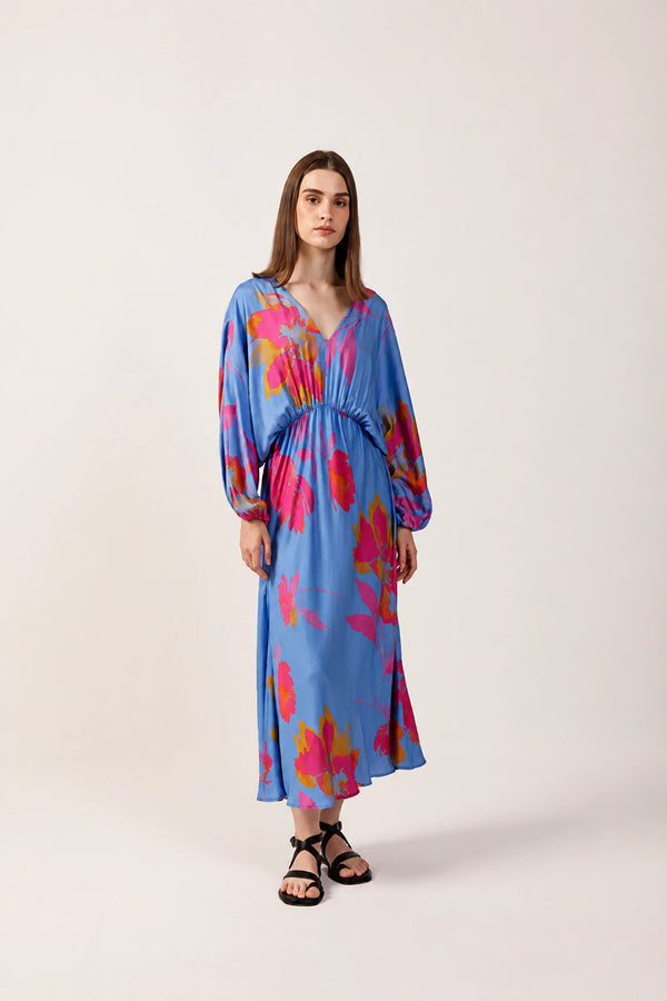helena long sleeve floral maxi dress | Dress Girls, Teenagers Black High-End Anti-glare sapphire offering a luxurious feel Color:Birdie Green