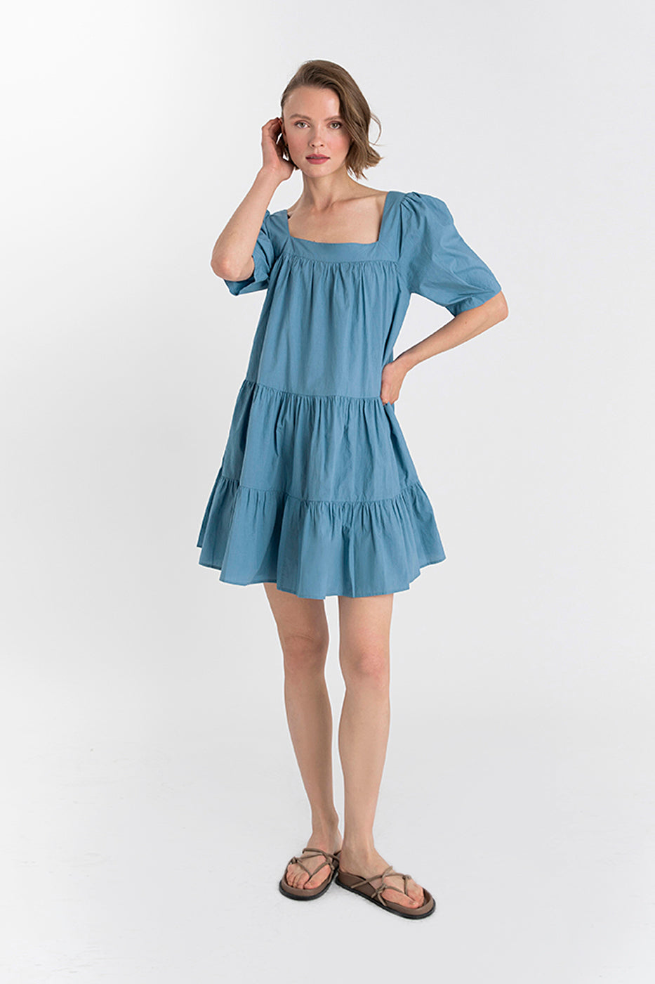 Mini Square Neck Dress - Cotton Poplin-Neu Nomads
