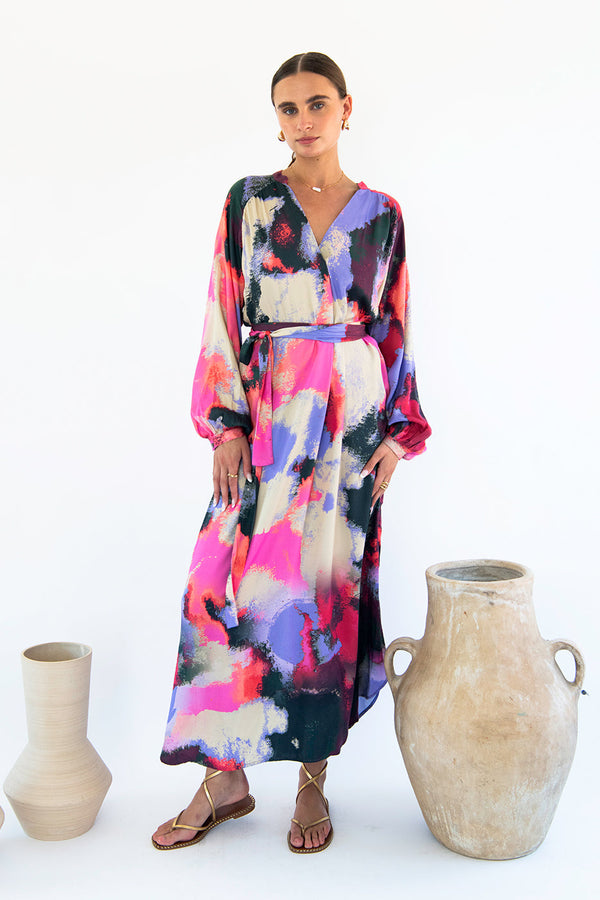 100 viscose maxi dress Two-Toned Viscose Satin Long Dress John Paul Ataker