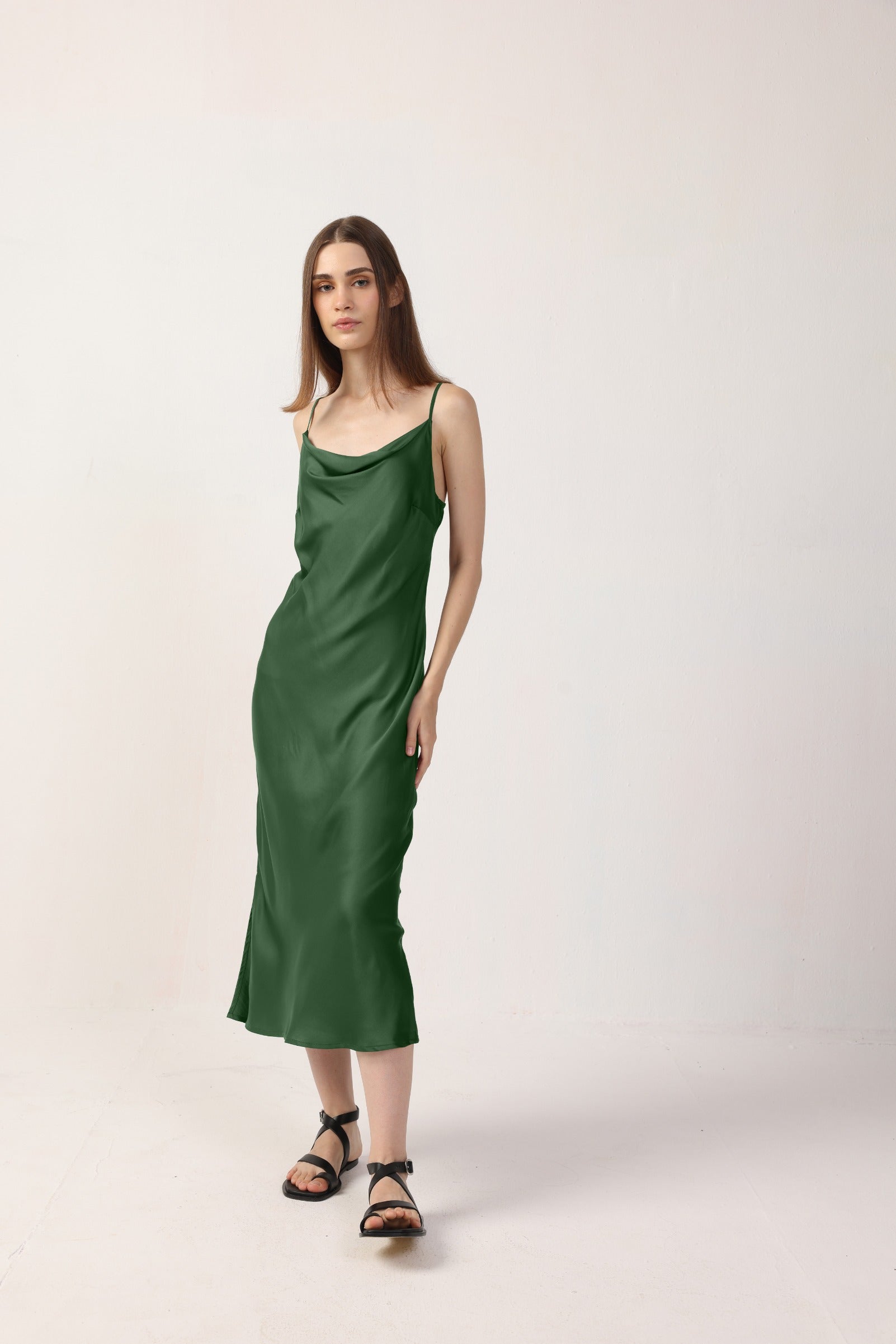 Cowl Neck Midi Dress | Midi Dress | TENCEL Moss / XL Cowl Neck Midi Dress | Midi Dress | TENCEL Moss / XL