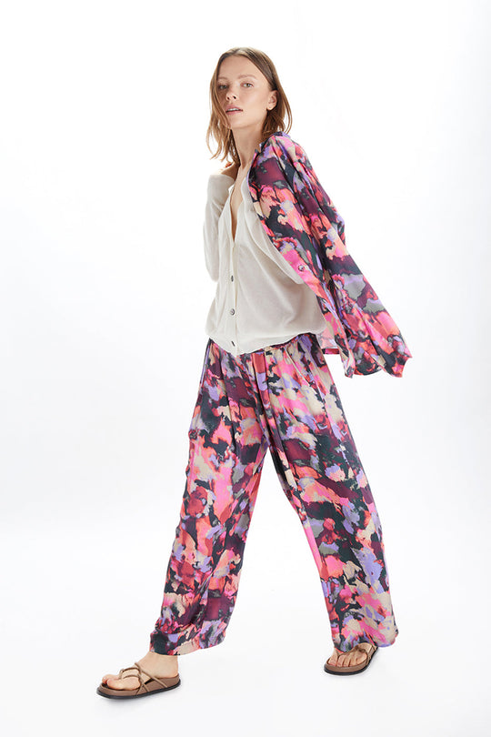 Cropped Palazzo Pants - Gem Print