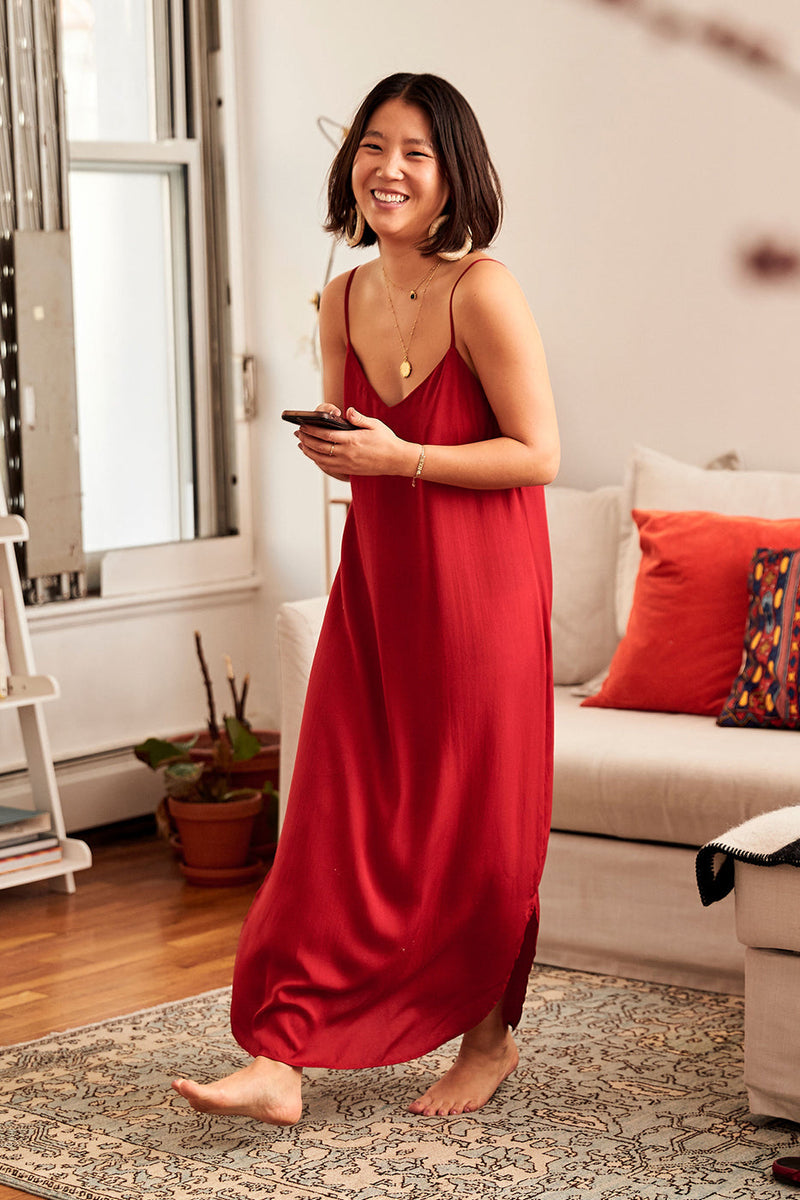 Mesh-detail Slip Dress - Red - Ladies | H&M US