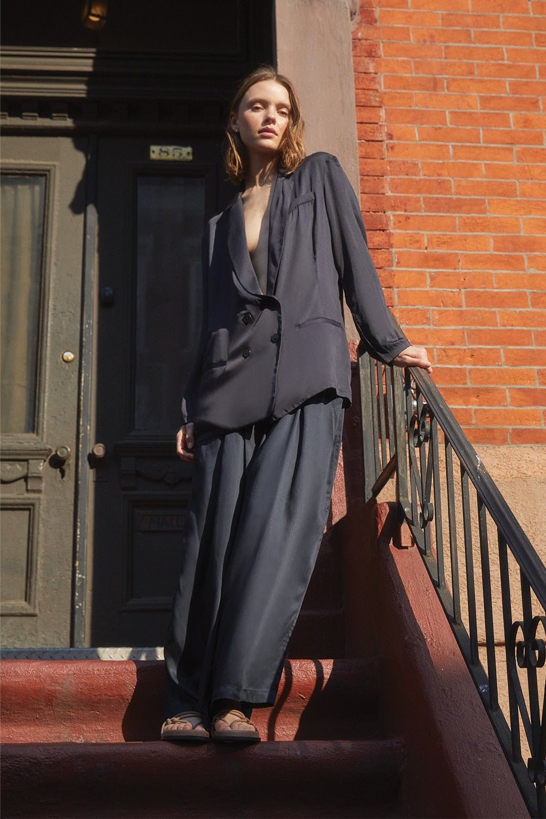 Jane Double Breasted Jacket - Satin Tencel-Neu Nomads