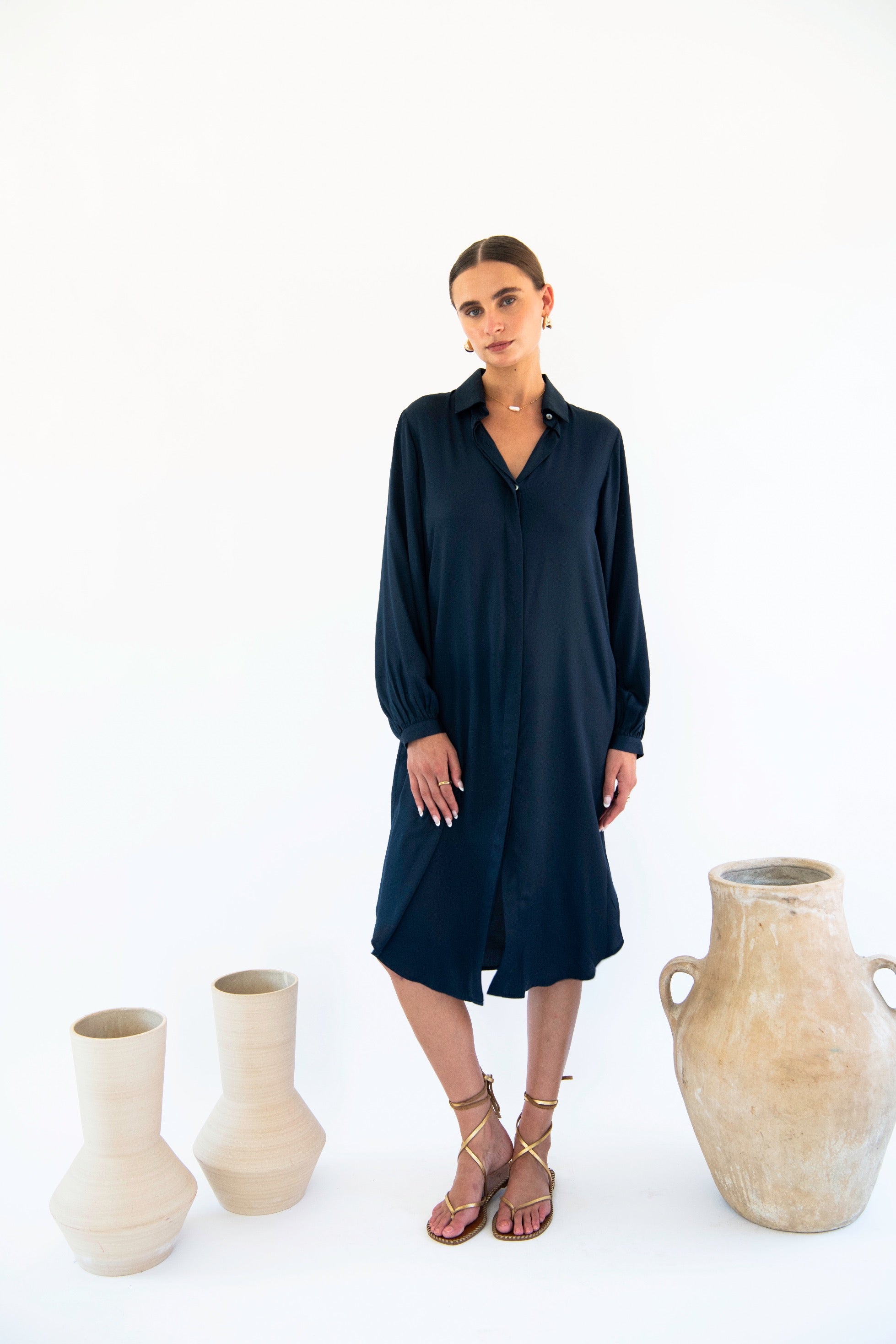 Stella Shirt Dress - Satin Tencel Stella Shirt Dress - Satin Tencel