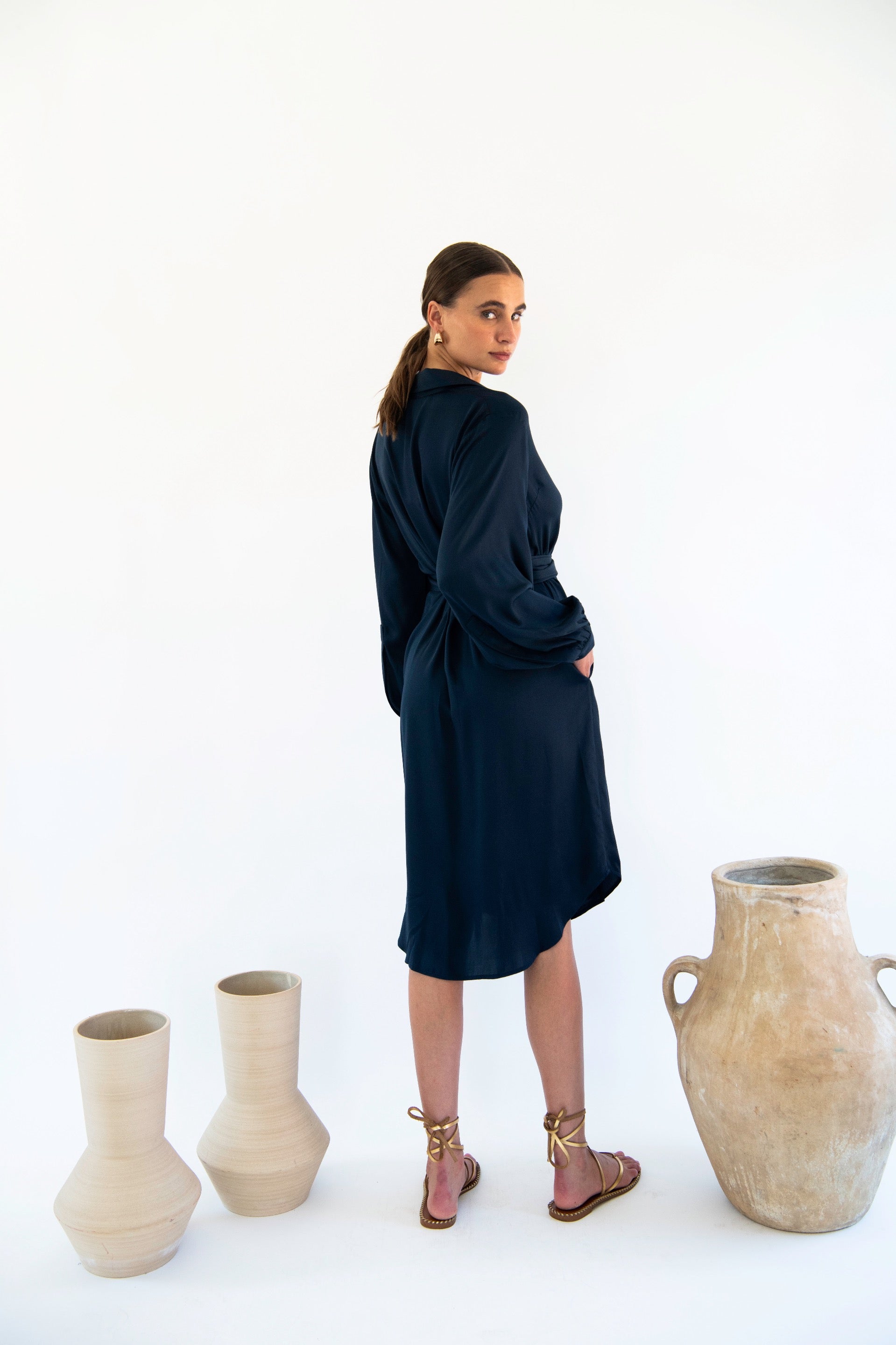 satin blue shirt dress Navy Satin Shirt Dress | WHISTLES