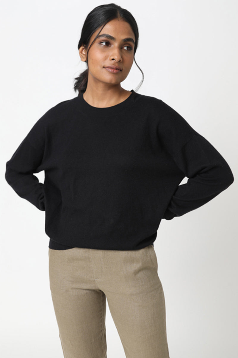 Black chunky crew neck sweater KARA